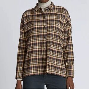 Everlane Boxy Plaid Flannel Shirt Brown Women's Size XS Button Up oversized